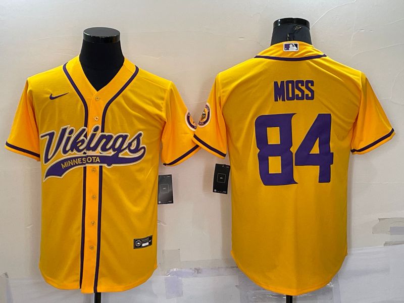 Cheap Men Minnesota Vikings 84 Moss Yellow 2022 Nike Co branded NFL Jersey